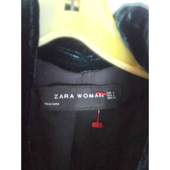 Zara Women Dark Green Velvet Lined 1 Button Single Breasted Blazer size Large - Picture 4 of 10